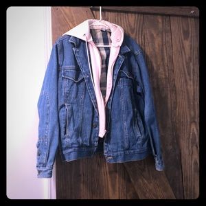 80s Jean jacket with built in hoodie